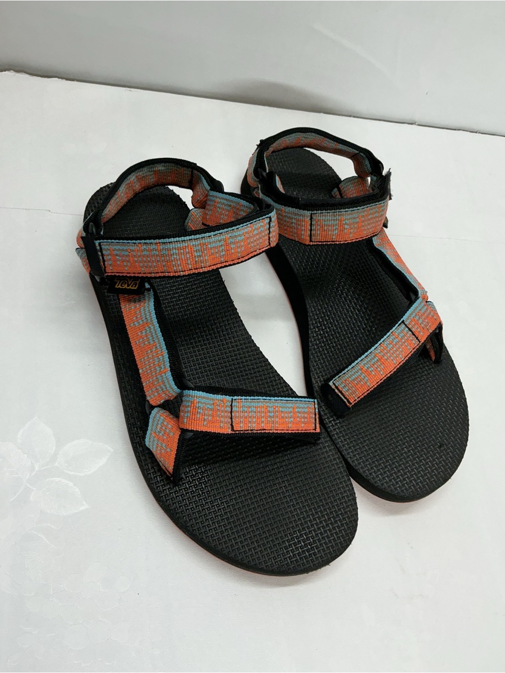 Teva Women's Black Sandals with Orange and Light Blue Straps